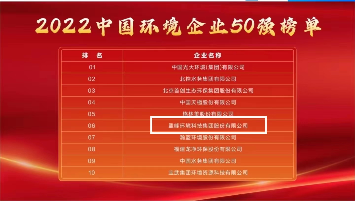 非凡娱乐环境连续5年荣登“中国环境企业50强”榜单